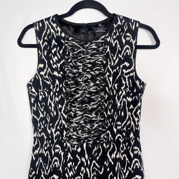 Elie Tahari for Nordstrom 4 Black White Abstract Printed Sheath Dress Sleeveless - Picture 3 of 13